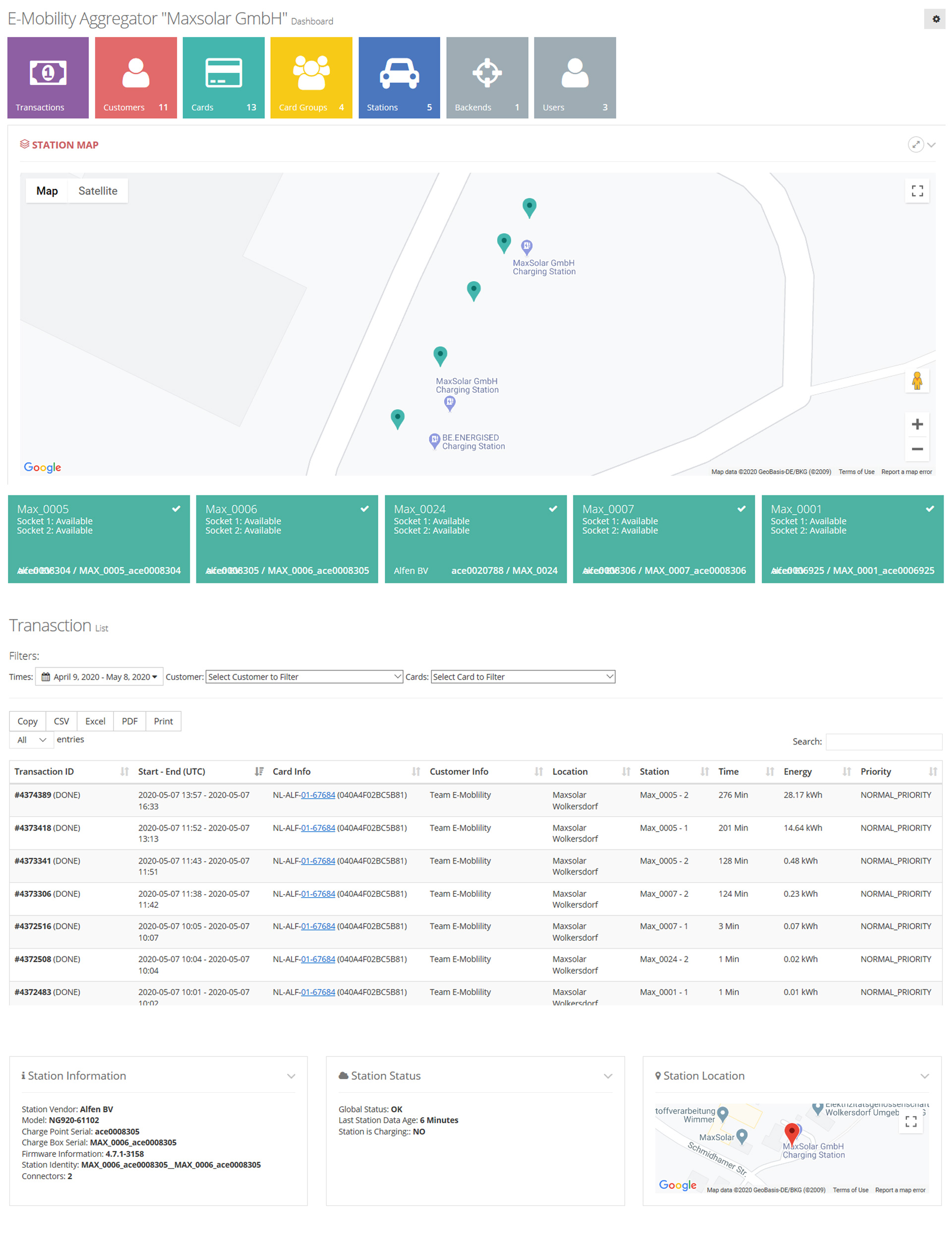 Standortübergreifende Verwaltung von Ladeinfrastruktur und Transaktionsauswertung